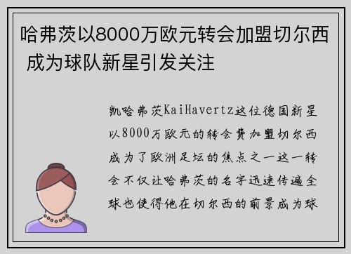 哈弗茨以8000万欧元转会加盟切尔西 成为球队新星引发关注